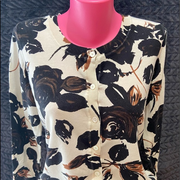 Sweaters - Talbot’s Brown/Black Floral Cardigan Sweater